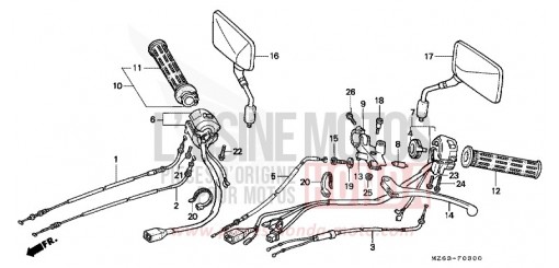 LEVIER DE GUIDON/COMMUTATEUR/CABLE NTV650S de 1995
